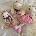 crochet longear bunny set baby gift pink
