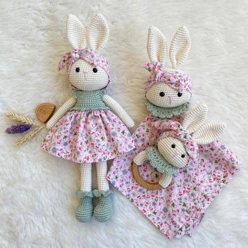 crochet bunny baby gift set green