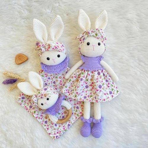 crochet bunny baby gift set purple
