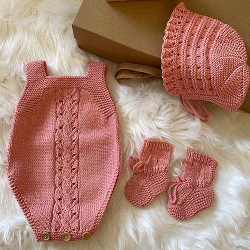 Crochet romper set baby gift pink