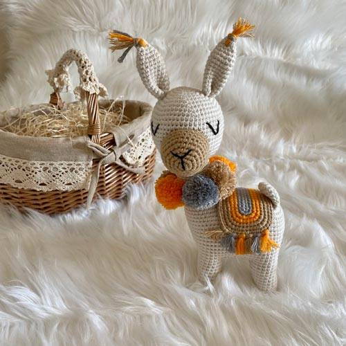Crochet Doll Lama Orange Baby Gift